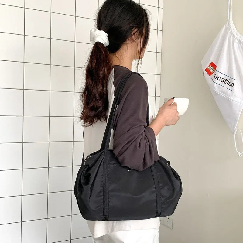 eybag Nylon Women Barrel Shaped Handle Bag Student Commuter Daily Korean Style Shoulder Bag Summer Upscale Sweatproof Underarm Bag