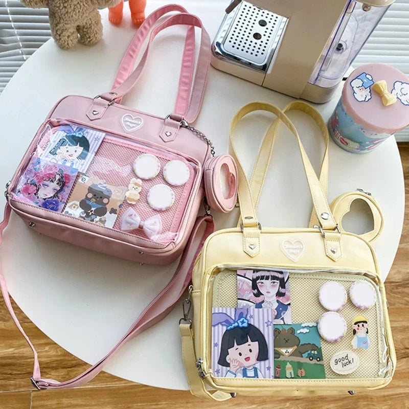 eybag Japanese Harajuku Itabag Girls PU Transparent Bag School Student Handbags Ita Bag Tote JK Uniform Shoulder Crossbody Bag