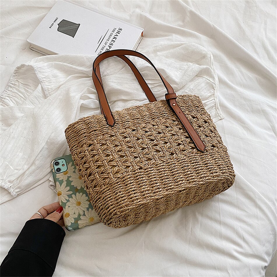 Lkblock Fashion Luxury Weave Tote Bag for Women Trend Female Handbags Design Travel Beach Bags Brand Shopper Straw Shoulder Purses