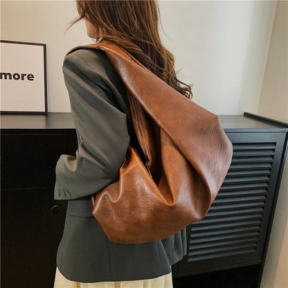 eybag Big Black Shoulder Bags for Women Large Hobo Shopper Bag Solid Color Quality Soft Leather Crossbody Handbag Lady Travel Tote Bag