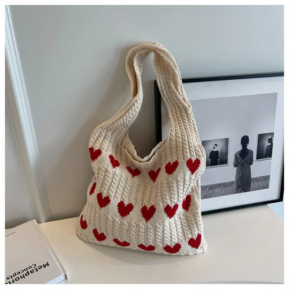 eybag Shopper Bags For Women Trend 2024 Cross Body Tote Embroideried Heart Knitted Women's Shoulder Bag Korean Popular Luxury Designer