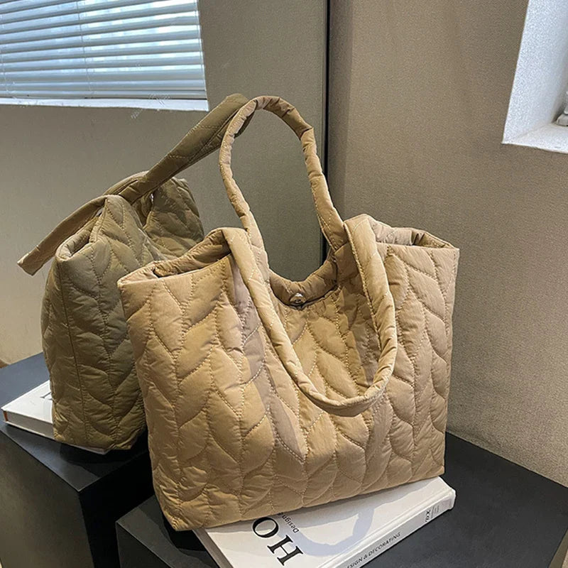 Lkblock Fashion Big Capacity Women Shoulder Bags INS Design Casual Style Thread Pattern Solid Color Female Handbags Underarm Bags Tote