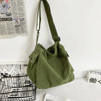 eybag New Trendy Women Shoulder Bag Men Female Solid Color Large Capacity Canvas Shopping Crossbody Bags Travel Messenger School Bag