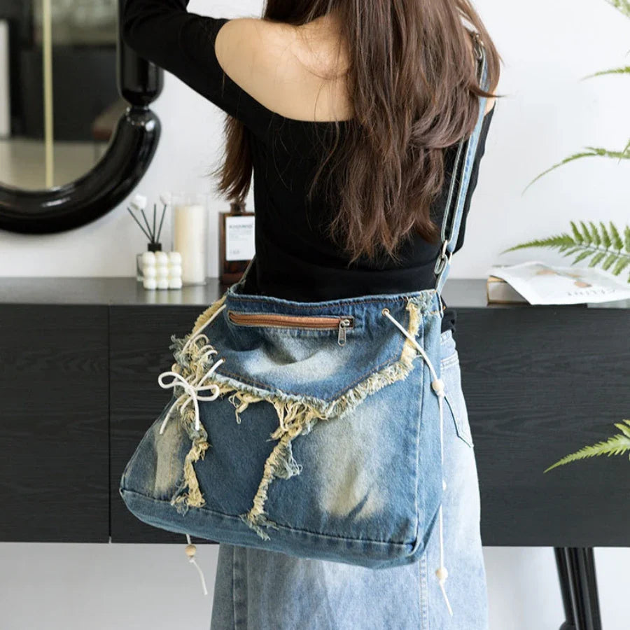 eybag Y2K Korean Harajuku Gothic Hobo Denim Bag Aesthetic Vintage Purses WomenHandbag Crossbody Messenger Tote Peddler Shoulder Bags