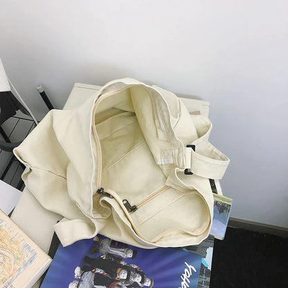 eybag Solid Color Canvas Women Shoulder Bag Large Capacity Casual Tote Shopper Bags School Crossbody Travel Versatile Messenger Bag