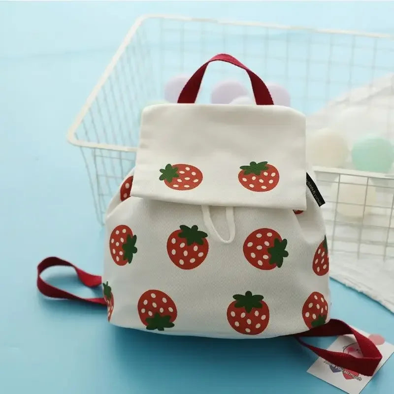 eybag Japanese Cute Strawberry Cartoon Backpack for Girls Canvas Makaron Small Fresh Large Capacity Travel Backpack Ins Shoulder Bag