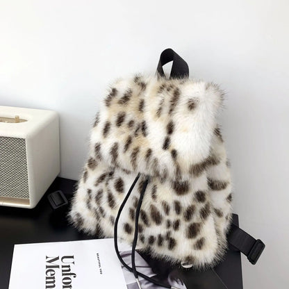 eybag Fashion Luxury Fake Fur Women's Backpack Winter Soft Plush Ladies Schoolbag Solid Color Female Furry Shoulder Bags Handbags