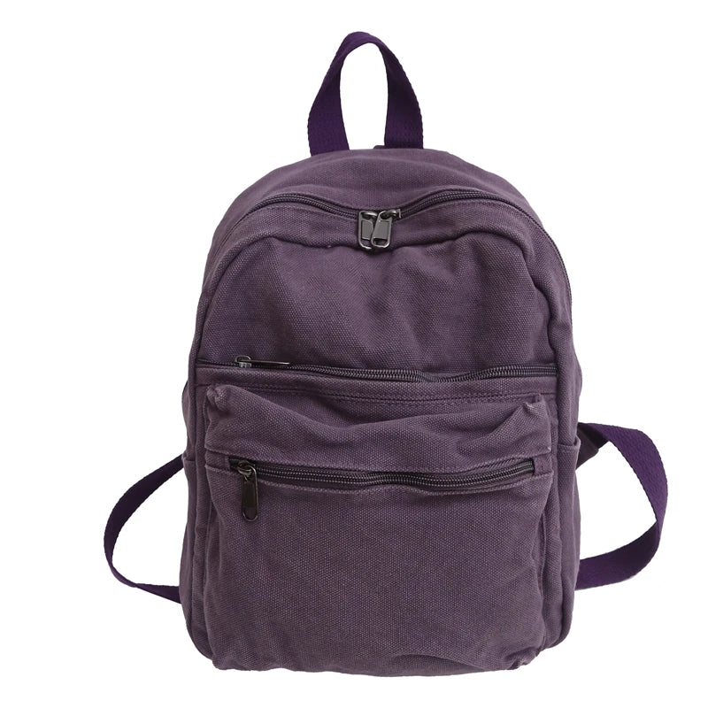 eybag Small Canvas Backpacks For Women 100% Cotton School Bags For Teenage Girls Solid Purple Brand Korea Style Cloth Casual Satchels