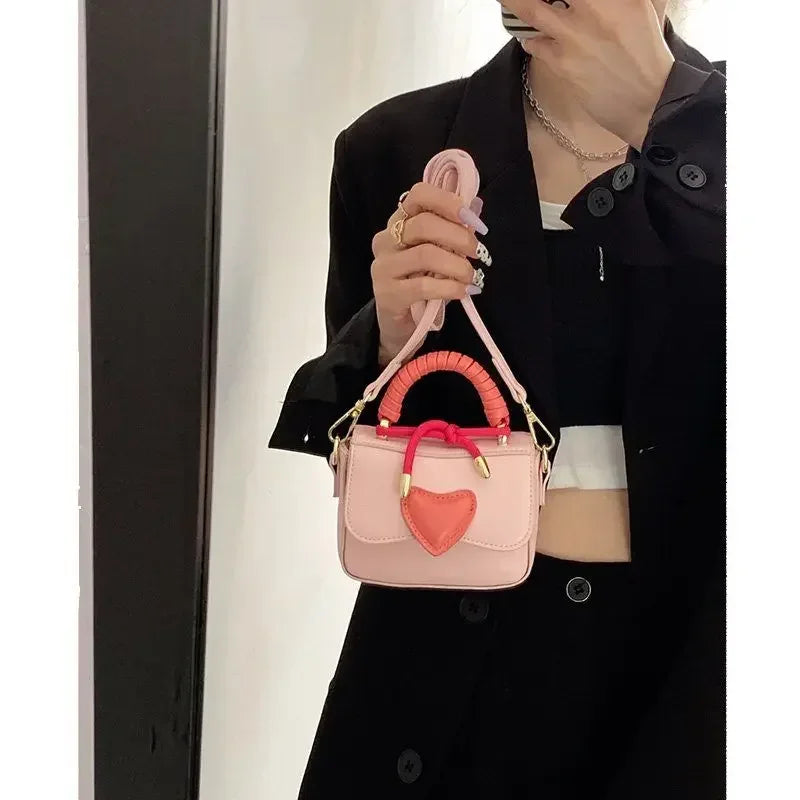 eybag Mini Bags for Women 2024 New Korean Contrast Heart Fashion Shoulder Bag PU Leather Casual Women's Crossbody Bag Mobile Phone Bag