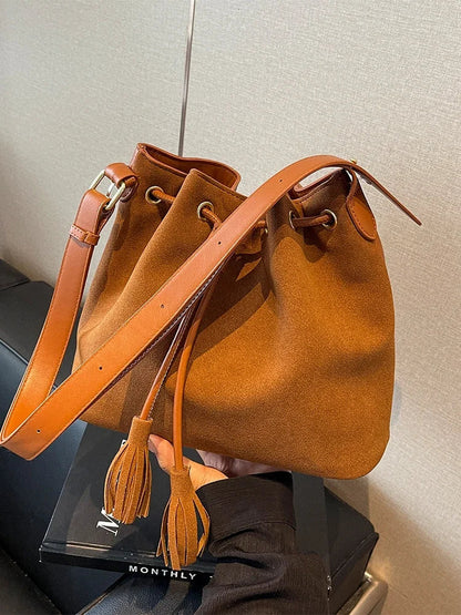 eybag Large Suede Leather Bucket Shoulder Crossbody Bags for Women Handbags Clutch Purses 2024 New Trendy Design Lady 's Messenger Bag