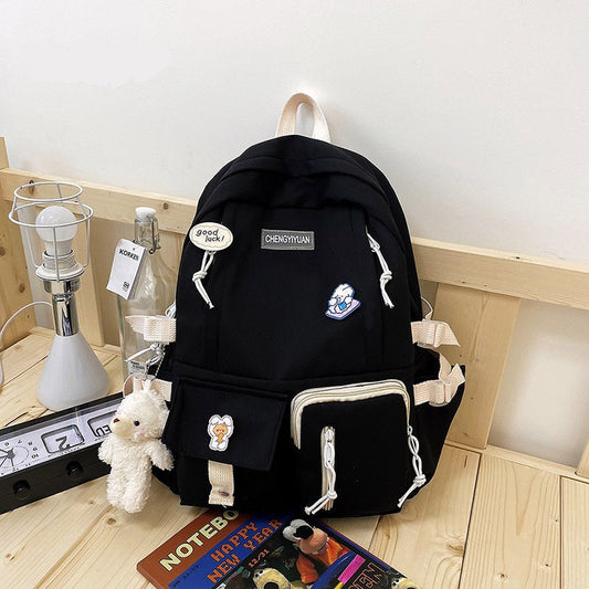 eybag Korean Schoolbag New Cute Girl Backpack Campus Large Capacity Junior High School Students Cute Backpack with Medal Pendant