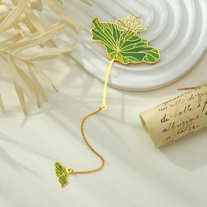 eybag Exquisite Leaf Shape Metal Bookmarks With Tassel Creative Ginkgo Lotus Leaves Book Mark Student Stationery Reading Supplies Gift