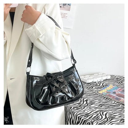 eybag Sweet Cool Black Handbag Women Hot Girls Bow Mirror Chic Half Moon Shoulder Bag Female Harajuku Aesthetic Y2k Handbag