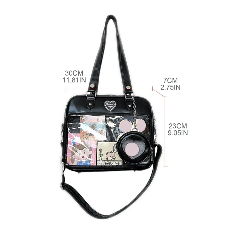 eybag Japanese Harajuku Itabag Girls PU Transparent Bag School Student Handbags Ita Bag Tote JK Uniform Shoulder Crossbody Bag