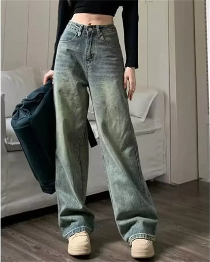 eybag Y2k Wide Leg Women Pants Vintage Blue Jeans Casual 2024 New Washed Pant Streetwear Denim Trousers Femme Baggy Clothes Chic Basic