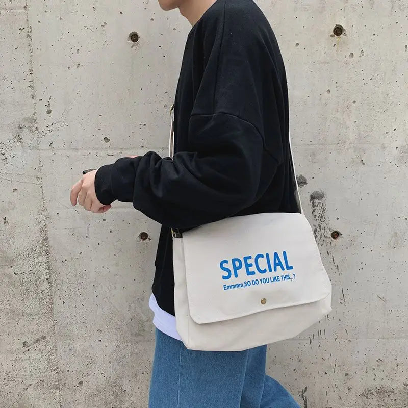 eybag Fashion Canvas Bag Male Large Capacity Student Crossbody Bag Female Personality Versatile Retro Postman Shoulder Bag