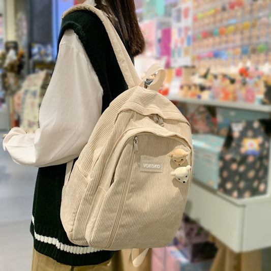 eybag Stripe Cute Corduroy Woman Backpack Schoolbag For Teenage Girls Boys Luxury Harajuku Female Fashion Bag Student Lady Book Pack