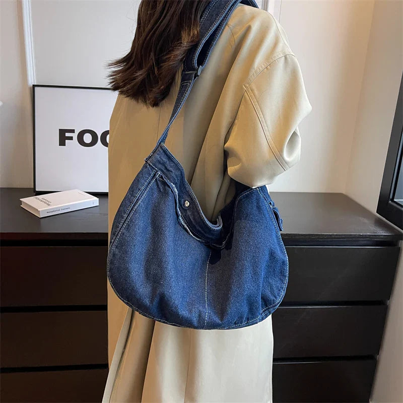 eybag Fashion Washed Denim Crossbody Bags For Women Large Capacity Casual Shoulder Tote Bag Student School Bag Female Travel Handbag