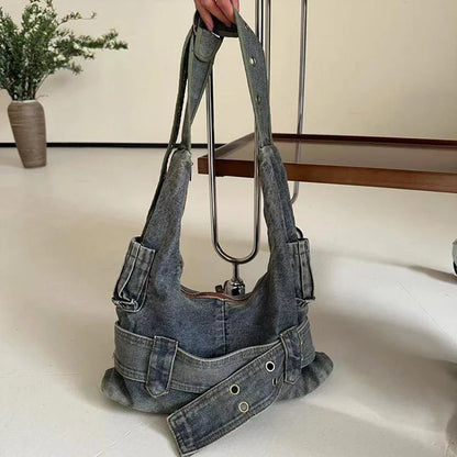 eybag Trendy Women Vintage Denim Punk Shoulder Bag Y2k Streetwear Grunge Handbag Cool Girls Retro Gothic Casual Underarm Bags