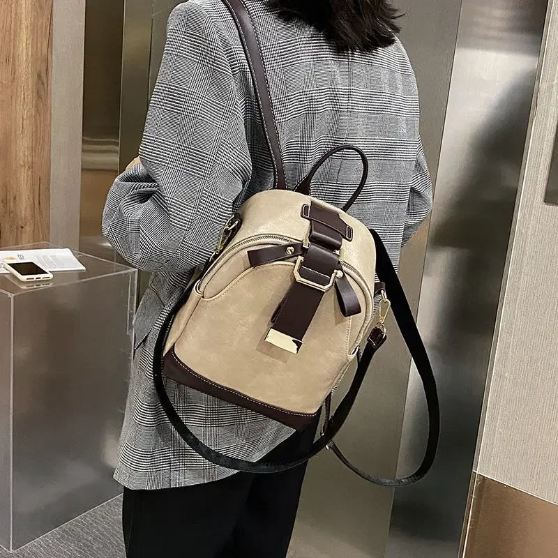 eybag Trend Versatile Retro Women's Backpack Fashion Design Color Contrast Large Capacity Portable Shoulder Bag Leisure Bucket Bag Ins