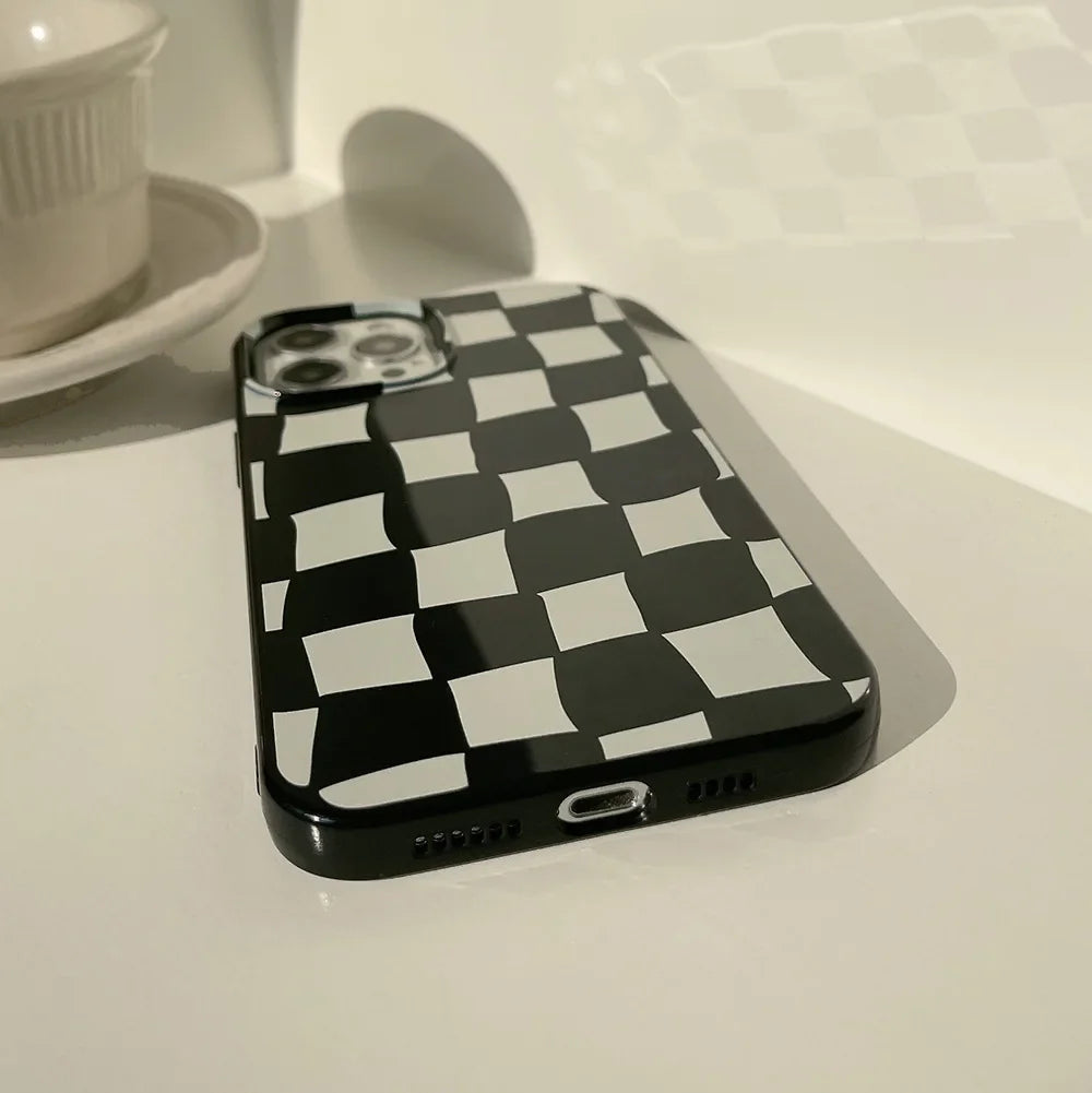 eybag Black White Plaid Phone Case for IPhone 14 13 12 11 15 Pro XS Max Plus Mini Funda for Iphone X XR 7 8 SE Shockproof Cover