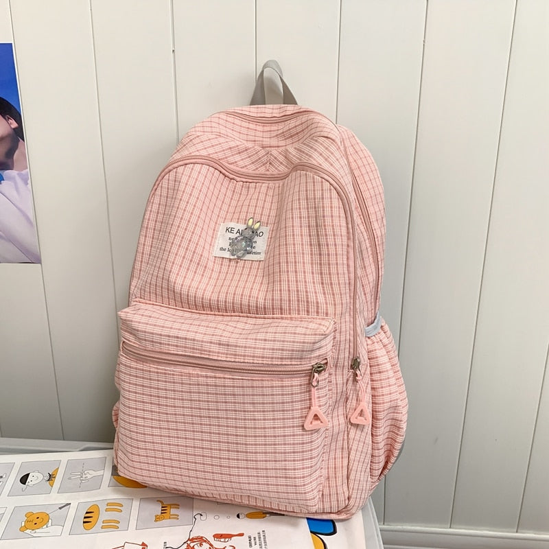 eybag Cute Girls Plaid Backpack Women Large Capacity Simple School Bags for Teens Female Korean Harajuku School Student Bookbag Ladies