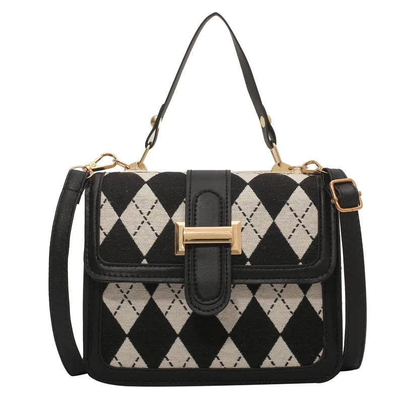 eybag New Retro Plaid Small Square Bags Fashionable Shoulder Handbags Ins Checkered Crossbody Bags Fashionable Portable