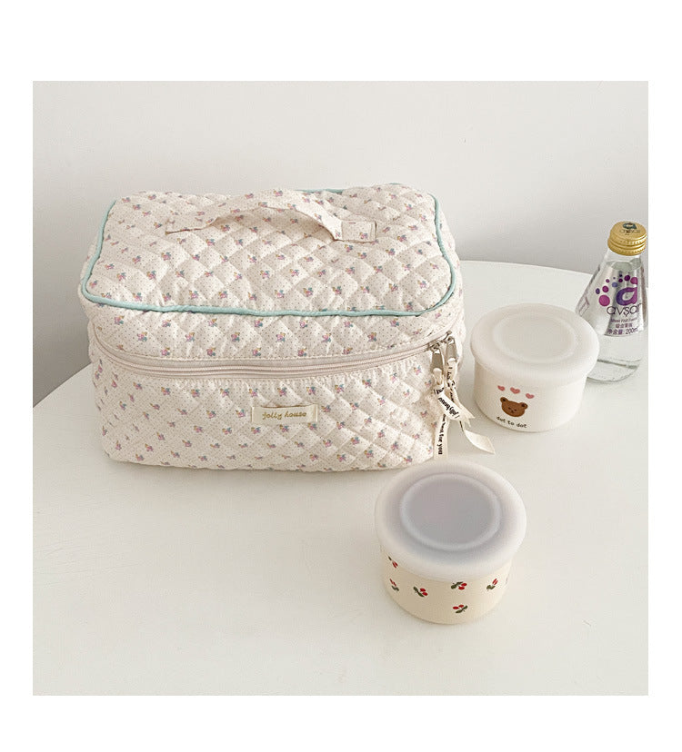 eybag Cute Quilting Cotton Makeup Bag Women Zipper Cosmetic Organizer Female Cloth Handbag Box Shape Portable Toiletry Case For Girls