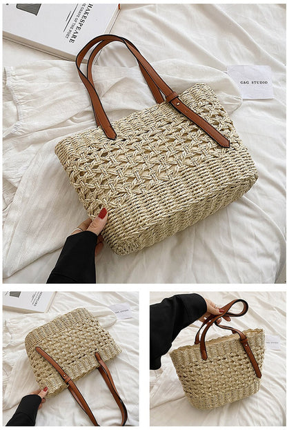 Lkblock Fashion Luxury Weave Tote Bag for Women Trend Female Handbags Design Travel Beach Bags Brand Shopper Straw Shoulder Purses