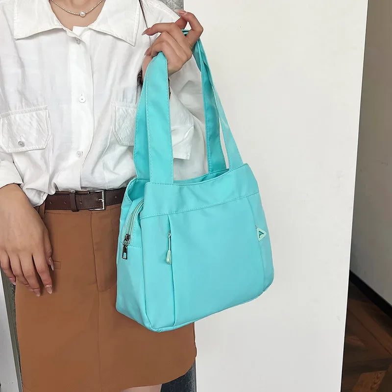 eybag Bright Color Canvas Tote Bag Women Business Commuter Shoulder Bag Multi-Layer Nylon Waterproof Durable Solid Color Handle Bag