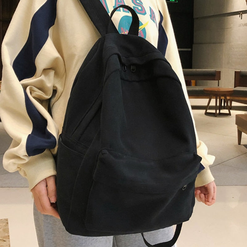 eybag Fashion Female Bookbag Cotton Women Backpack for Teenagers Girl College Men Black School Bag Student Mochila