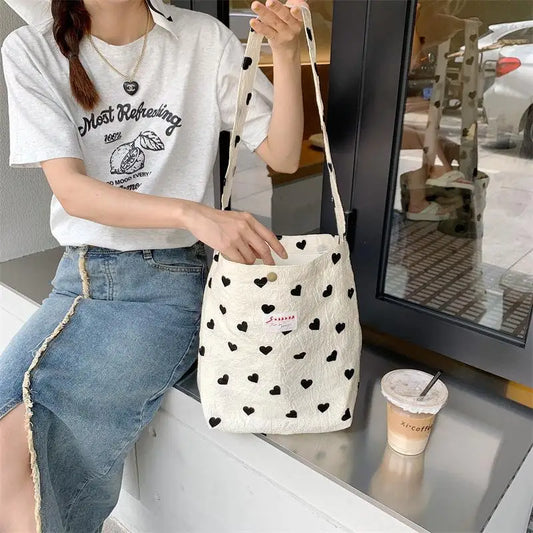 eybag Sweet Love Heart Women's Shoulder Bags Simple Ladies Vest Bag Thin Cloth Female Tote Handbags Clutch Purse Shopping Bag