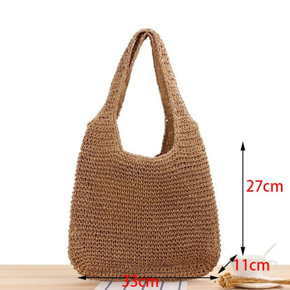 eybag Summer Woven Straw Handbag Women Contrast Color Cotton Rope Beach Bag Travel Large Capacity Tote Shopping Handle Bags