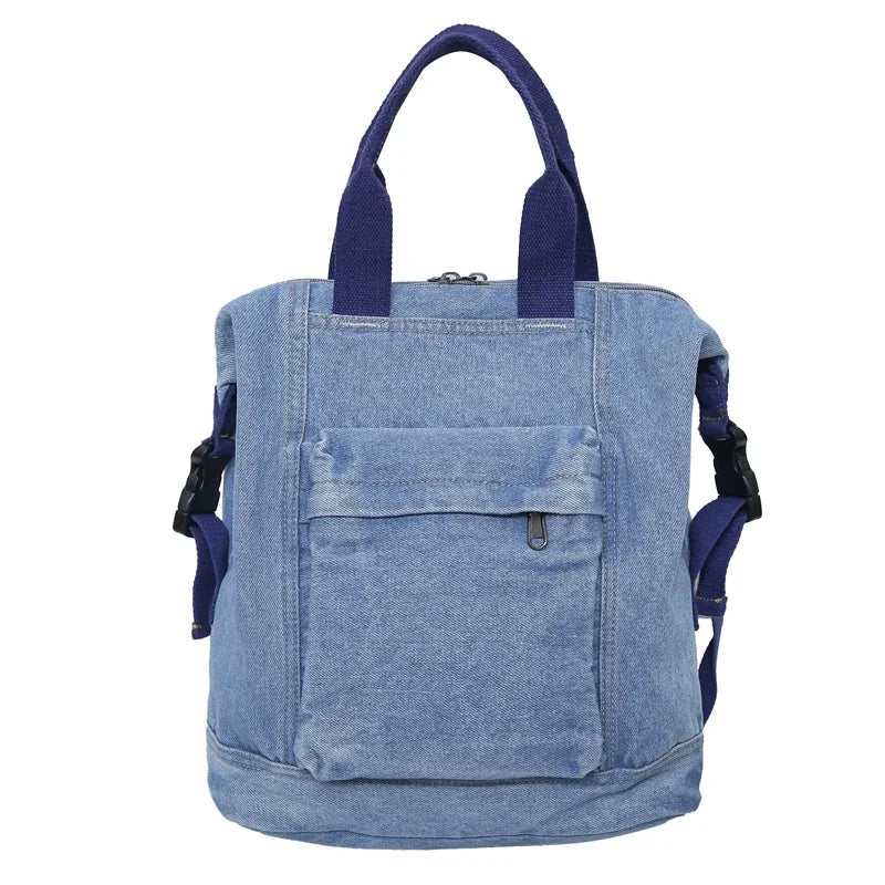 eybag Fashion Solid Denim Backpack Zipper Large Capacity Simple Personality Backpack for Women 2024 Designer Style Casual Schoolbags