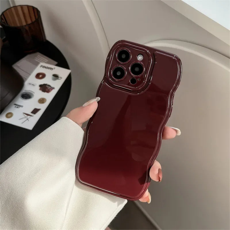 eybag Korean Air Cushion Wave Gorgeous Wine Red Phone Case For iPhone 11 12 13 14 Plus 15 Pro Max Protection Shockproof Soft TPU Cover