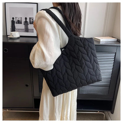 Lkblock Fashion Big Capacity Women Shoulder Bags INS Design Casual Style Thread Pattern Solid Color Female Handbags Underarm Bags Tote