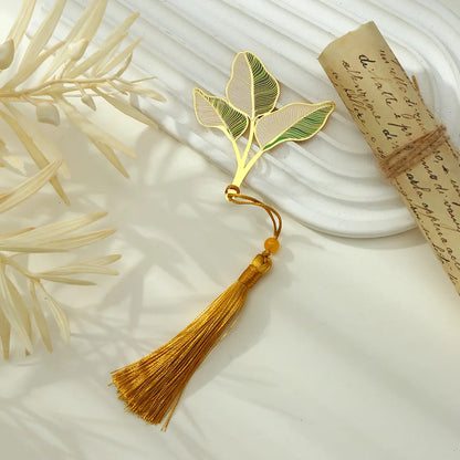 eybag Exquisite Leaf Shape Metal Bookmarks With Tassel Creative Ginkgo Lotus Leaves Book Mark Student Stationery Reading Supplies Gift