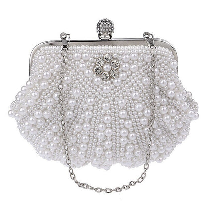 eybag  Beaded Wedding Bridal Evening Bags Hollow Fashion Women Clutch Pearl Diamonds Handbags Shell Design for Party Diner Purse