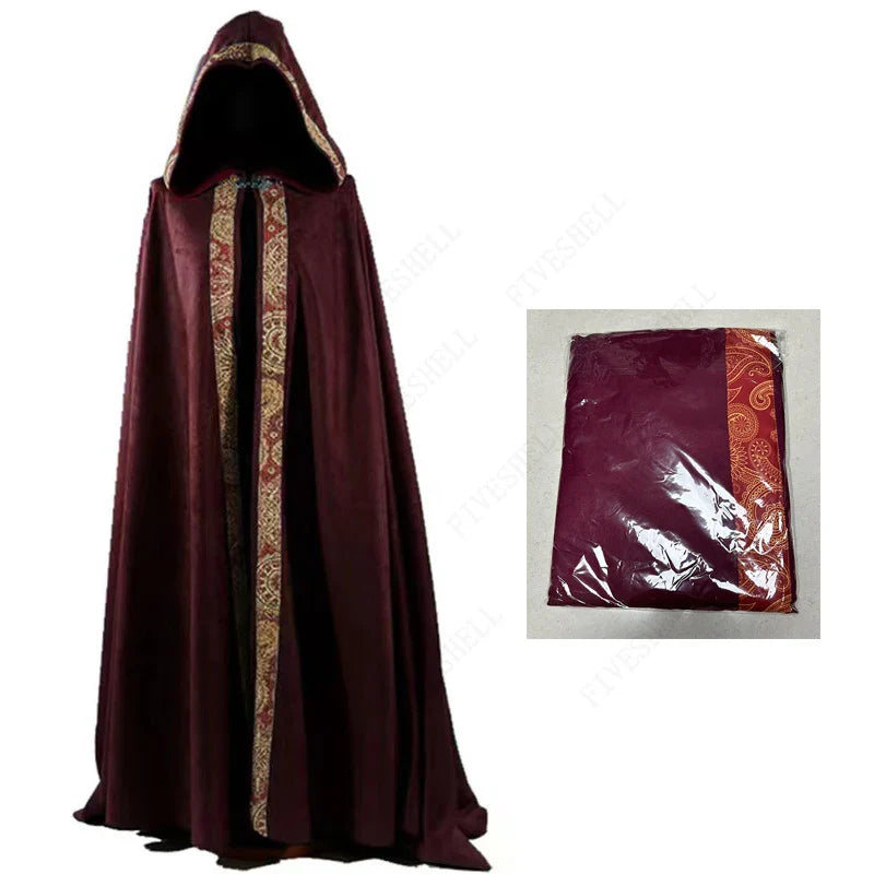 -Halloween Custom Medieval Halloween Cosplay Cloak Hooded Coat Vintage Gothic Cape Coat Long Trench Halloween Cosplay Costume Wizard Cloak