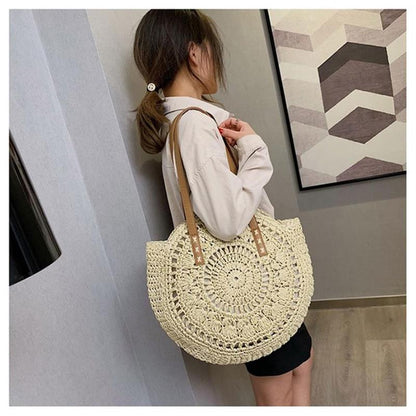 eybag Women's Vacation Style Straw Handbag Simple Solid Color Shoulder Bags Small Shoulder Bags For Ladies Bags