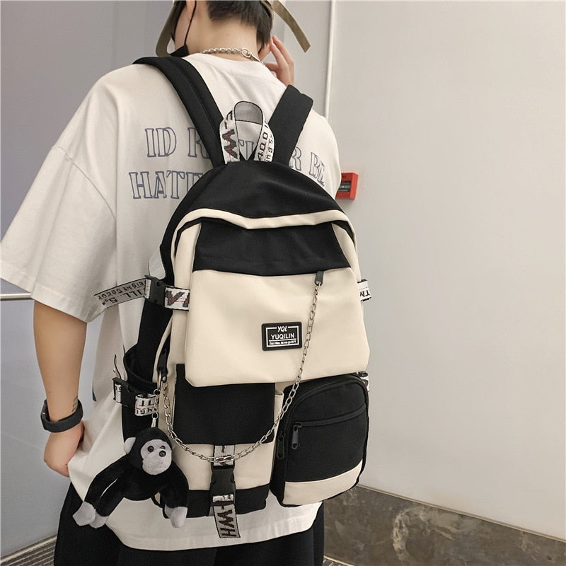 eybag Boys fashion large-capacity school bag new Korean nylon backpack girls computer travel leisure street university book backpack