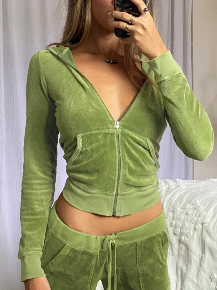 eybag Casual Velvet Crop Top Winter Jacket Women Green Pink Zip Up Hoodies Coats Ladies Fashion Skinny Overcoat Streetwear Jacket