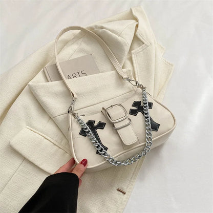 eybag Cool Chain Y2k Girls Underarm Bags Simple Pu Leather Women's Small Shoulder Bag Fashion Retro Female Clutch Handbags Purse