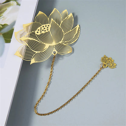 eybag Exquisite Hollow Metal Bookmarks Gold Color Leaf Vein Lotus Shape Book Marks With Tassel Stationery Student Reading Supplies