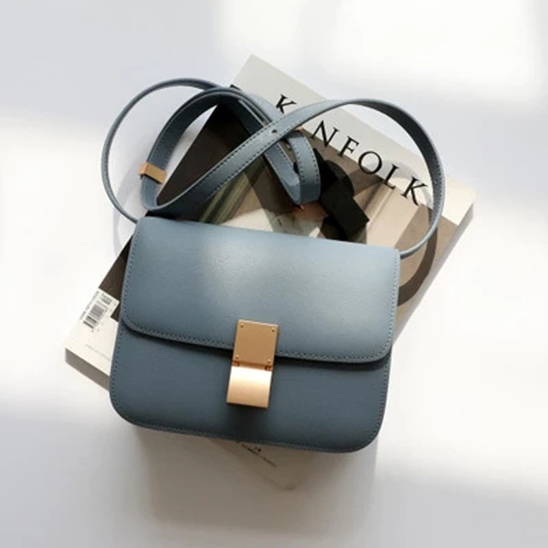 Lkblock Genuine Leather Tofu Bags for Women High Quality Ladies Shoulder Bag Luxury Designer Messenger Bags Gray Blue Black