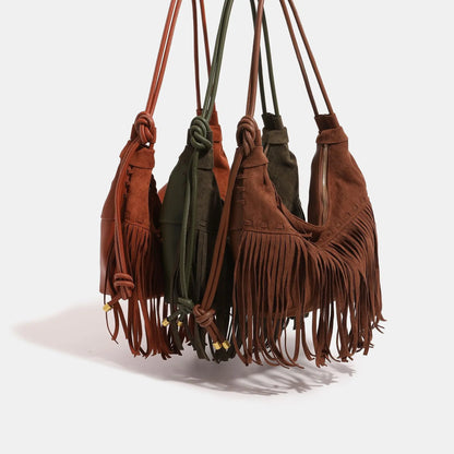 eybag Bohemian Style Women Bag New Frosted Tassel Underarm Bag Large Capacity Shoulder Bag Crossbody Bag