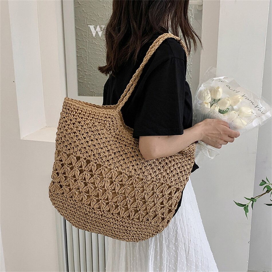 eybag Casual Design Straw Weave Bags Trend Luxury Women Shoulder Bag Fashion Female Beach Handbags Large Capacity Travel Tote Bag Sac