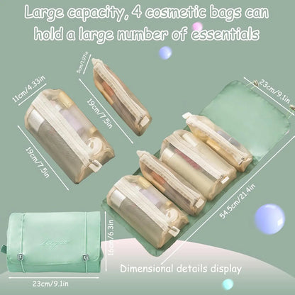 eybag Detachable Cosmetic Bag Portable Large Capacity 4 in 1 Makeup Bags Portable Folding Travel Cosmetics Storage Toiletry Bag