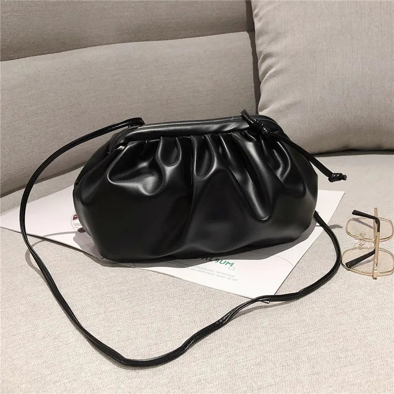 eybag Simple Women Cloud Messenger Bag Ladies Green Pleated PU Leather Dumpling Crossbody Bag Female Evening Party Clutches And Purse