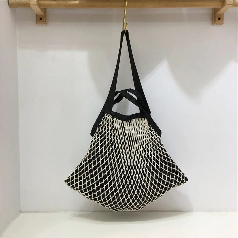 eybag Fashion Design Stitching Design Woven Net Bag for Women Handbag  Large Capacity Casual Ladies Shoulder Bag Big Totes